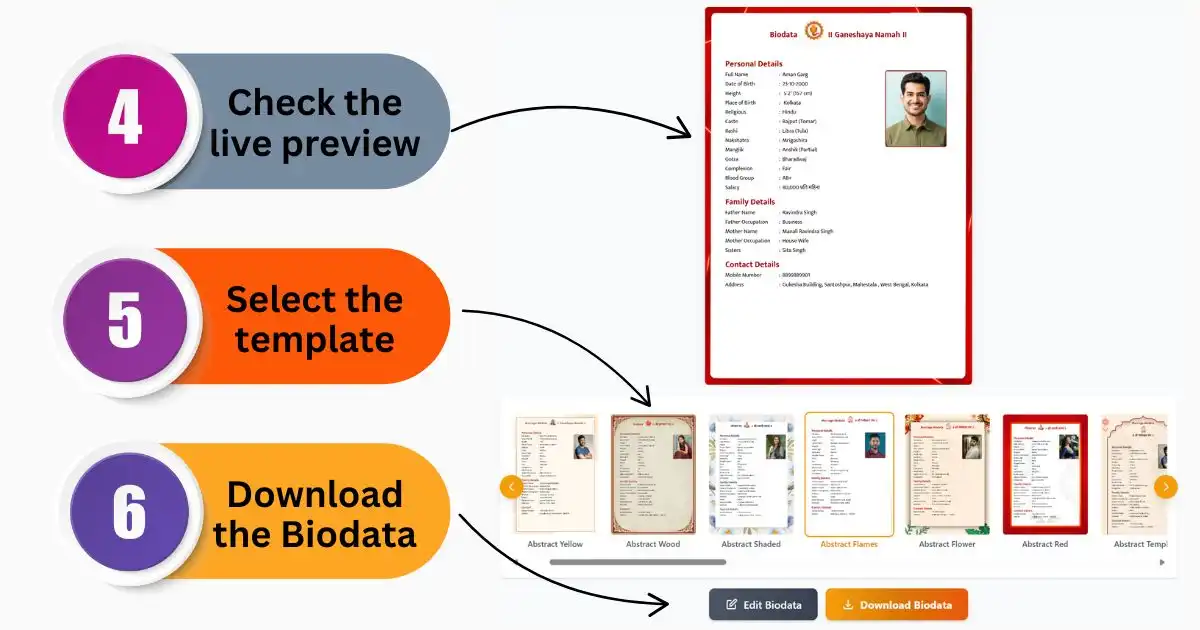 Preview and download your biodata