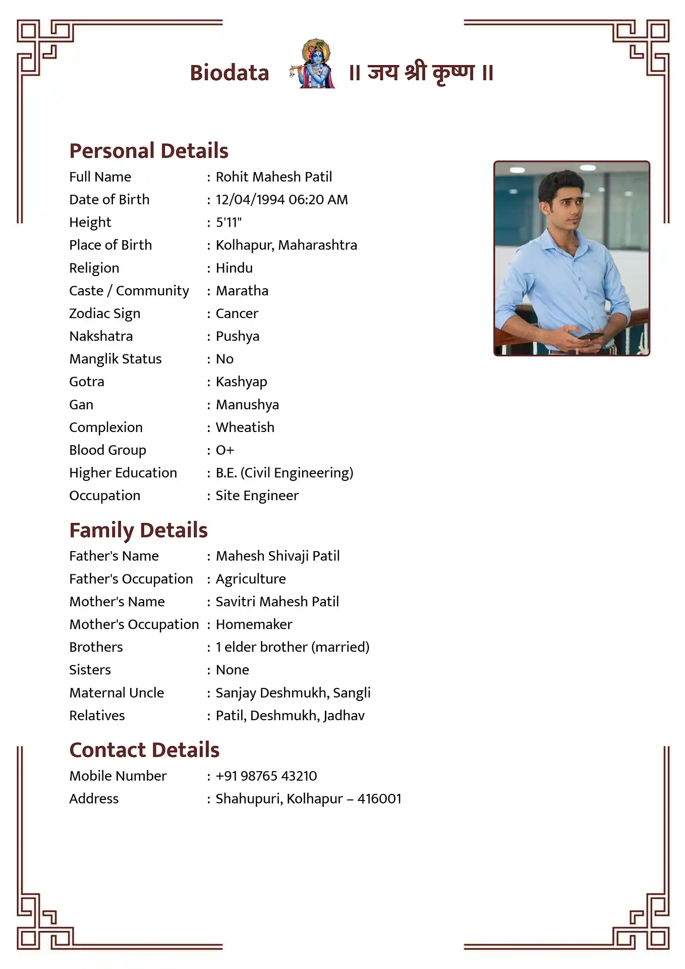 Classic 1 biodata template
